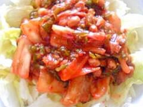 納豆の食べ方-キムチ＆メカブで☆ねばつるサラダ♪